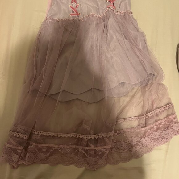 Liz Lisa Pink Lace Up Sheer Overlay Scalloped Maxi Skirt - Picture 4 of 5